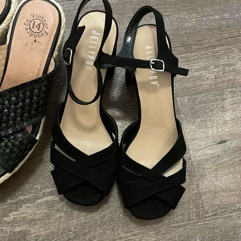 Women's summer Lot Size 9 Black Sandals NWOT Jellypop and Vintage Foundry - Picture 3 of 7